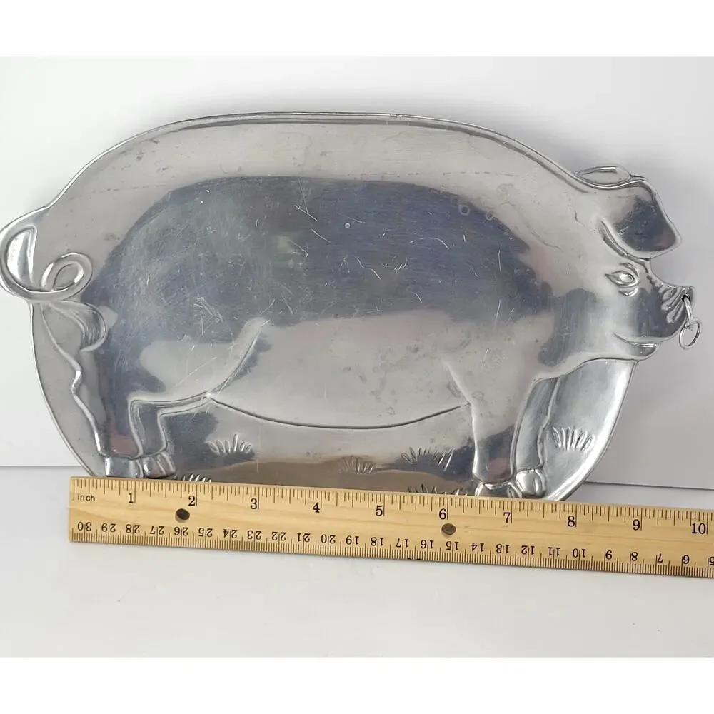 Vandor 1981 Vintage Silver Tone Metal Pig Serving Tray 10